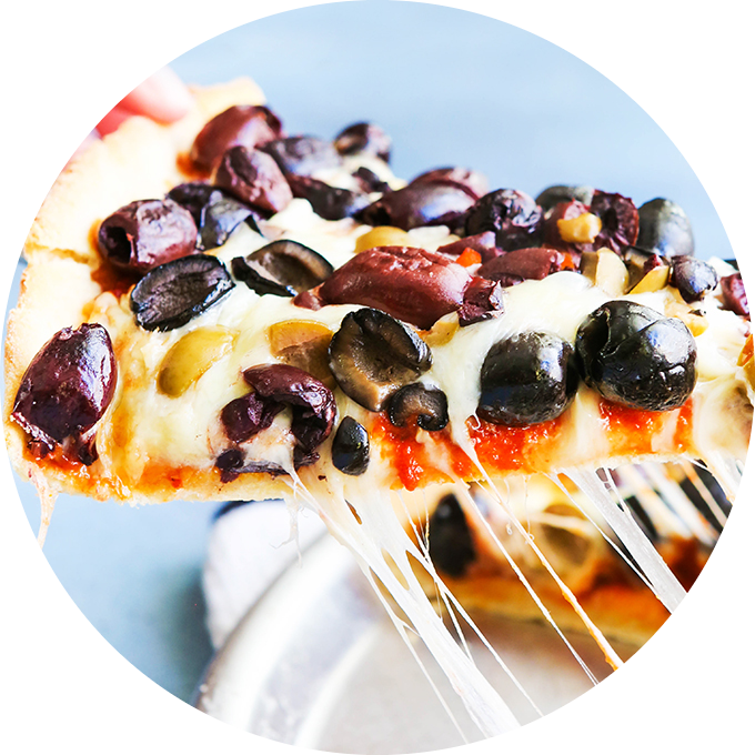 Pizza with black olives topping